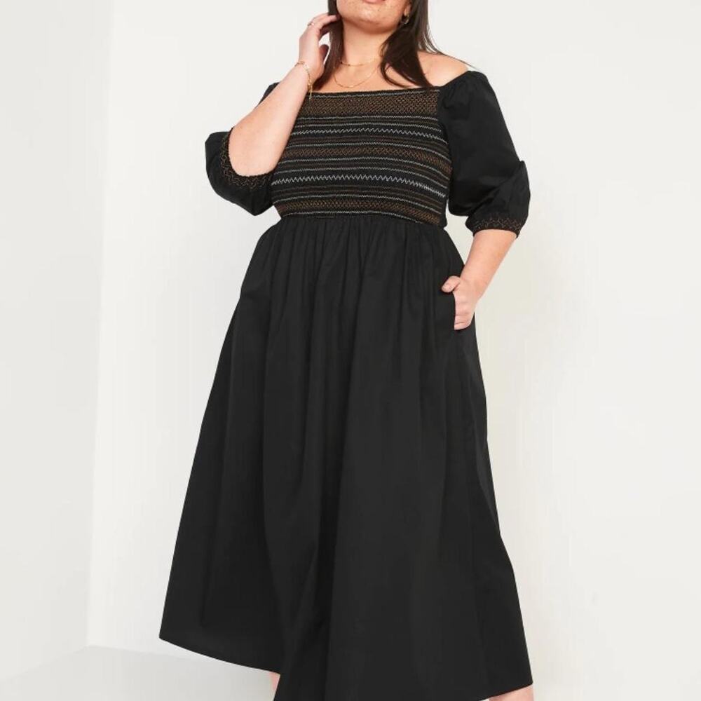 NWT Black Puff Sleeve Smocked Embroidered Maxi Dress Plus Sz XXL Cottagecore